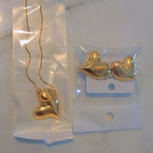 Gold Heart Necklace and Earrings Set